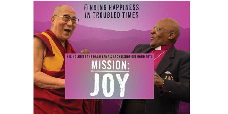 promotional image for Mission: JOY, featuring His Holiness the Dalai Lama and Archbishop Desmond Tutu