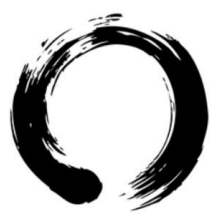 image of a black paintbrush stroke outlining most of a circle, symbol of Zen Buddhism