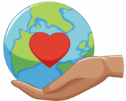 image of a hand holding planet earth with a red heart on it